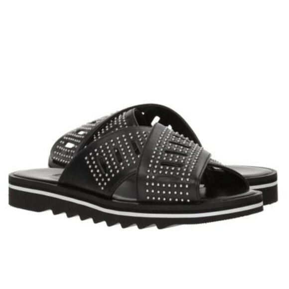 Charles David Sneaky Leather Studded Slide Sandal - Picture 1 of 11